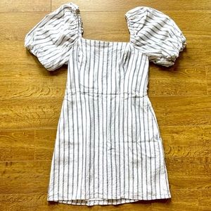 Abercrombie & Fitch striped linen blend puff sleeve mini dress
